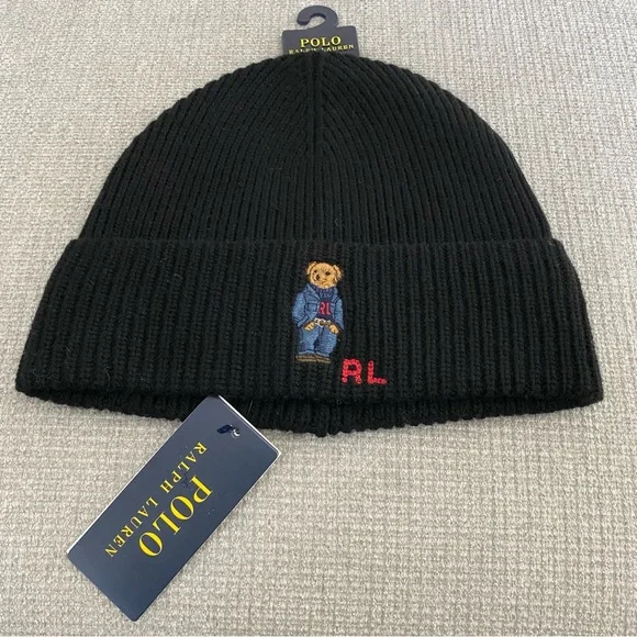 NWT Polo Ralph Lauren Denim Bear Beanie - Picture 2 of 4